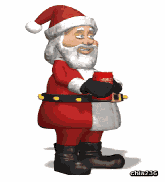 a cartoon of santa claus drinking a coke can