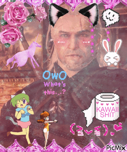 a picture of a man with cat ears and a roll of toilet paper that says " kawaii shit "