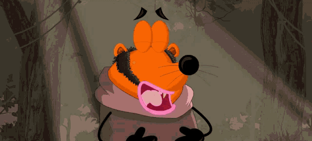 a cartoon drawing of a fox with a pink nose