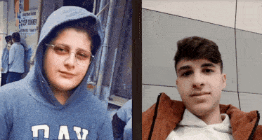 a boy wearing a hoodie and a boy wearing a sweatshirt that says play