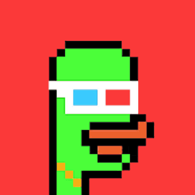 a pixel art of a duck with green hair