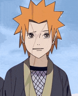 a cartoon character with orange hair is wearing a black shirt