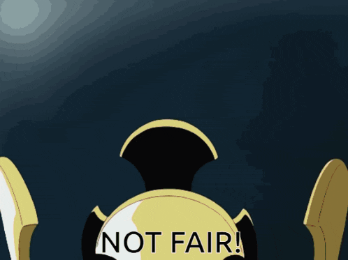 a cartoon character wearing a crown says not fair