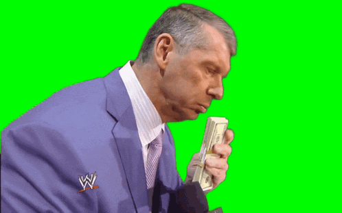 a man in a suit and tie is holding a stack of money with a w logo on his shirt