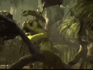 a cartoon of shrek screaming in a forest