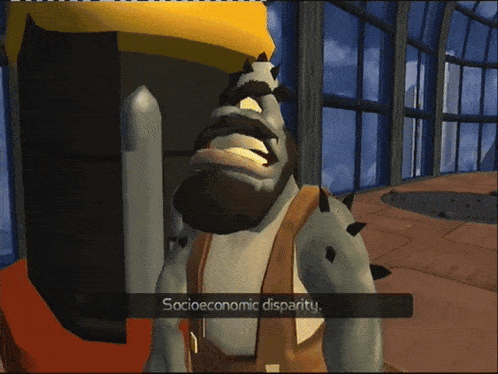 a video game character says socioeconomic disparity in a screenshot