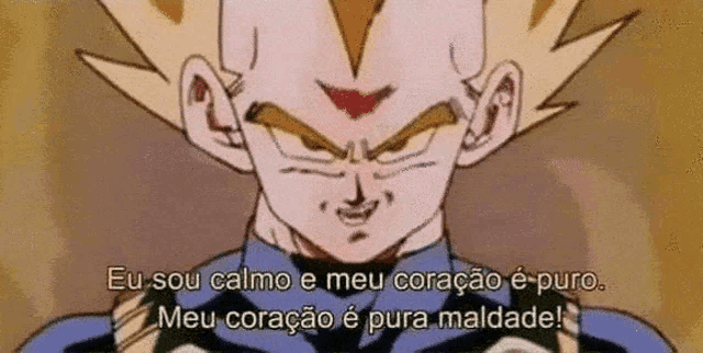a close up of a dragon ball z character 's face with a foreign language caption .