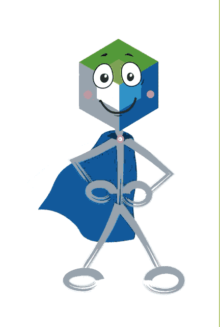 a cartoon character with a cape and scissors
