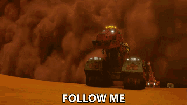a cartoon image of a dinosaur with the words follow me below it
