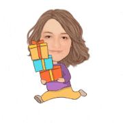 a cartoon of a woman holding a pile of gifts