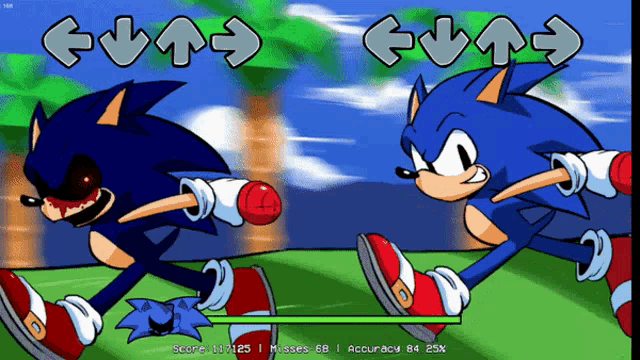 a screenshot of a video game with sonic and evil sonic on it