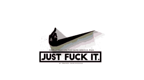 a nike logo with the words just fuck it on it