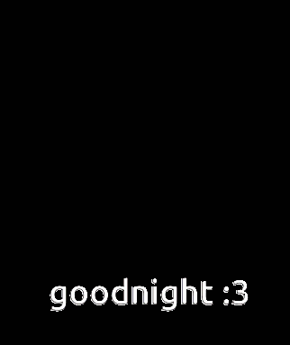 a cat is laying on a couch with the words goodnight : 3 written on it .