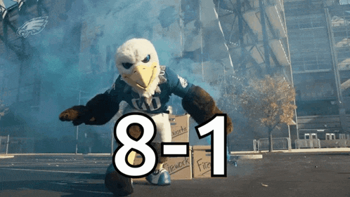 a mascot with the number 8-1 on his chest