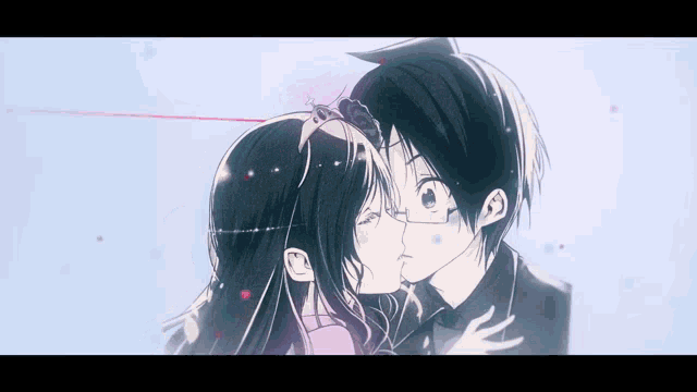 a boy and a girl are kissing in a cartoon drawing