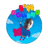 a man in a cape is flying through the air holding balloons with the letters g h i j and k on them