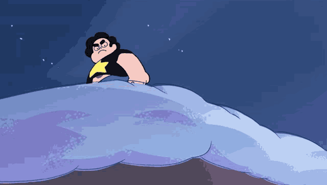a cartoon character with a star on his chest is standing on a cliff