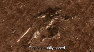 a video game character is laying on the ground with a sword in his hand .