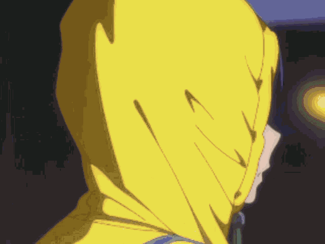 a girl with blue hair and a yellow hoodie