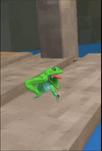 a green lizard with a long tongue is walking on a ledge