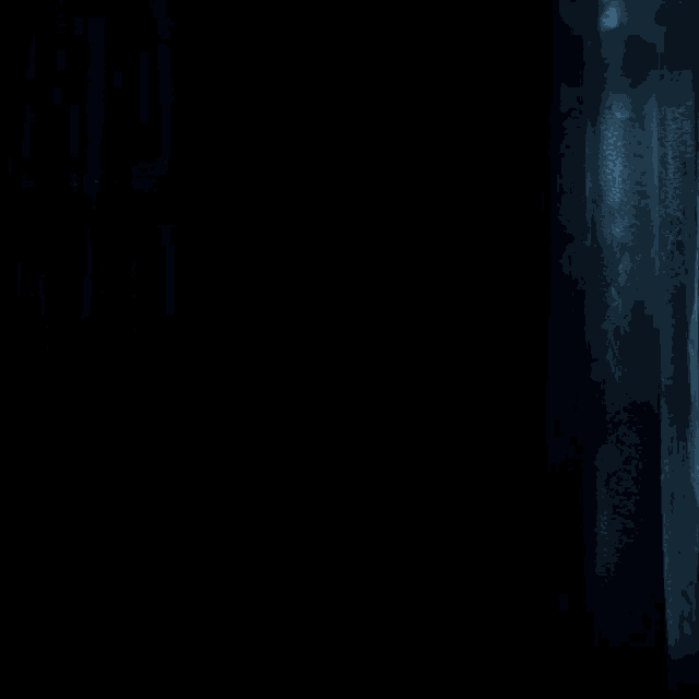 a woman in a dark room stands in front of a window