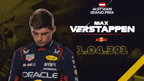 a poster for the austrian grand prix shows a man in a racing suit