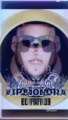 a picture of a man wearing sunglasses with the name el patrón on the bottom