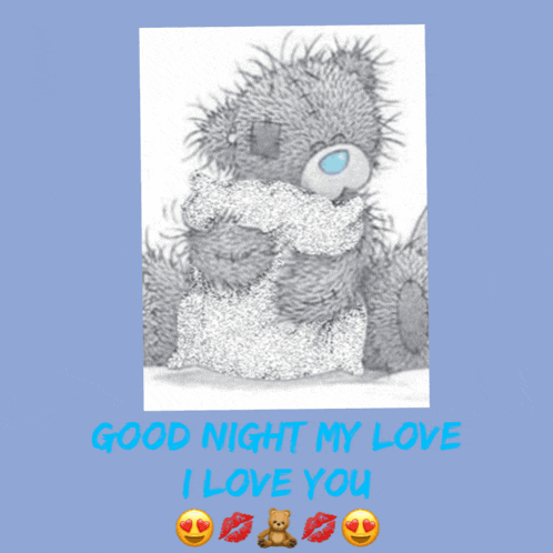 a picture of a teddy bear hugging another teddy bear with the words good night my love i love you