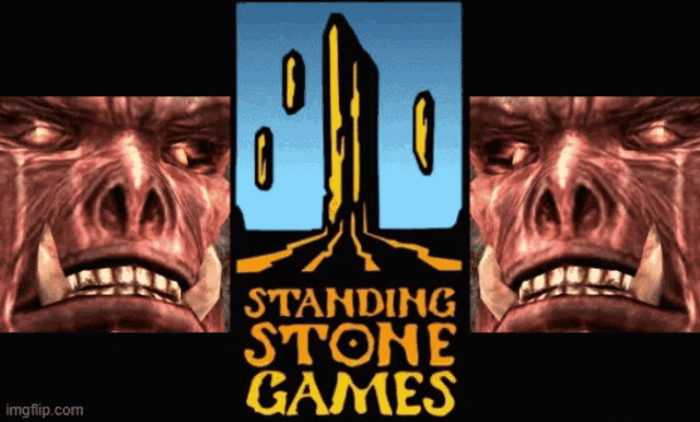 a standing stone games logo with a picture of a monster on it