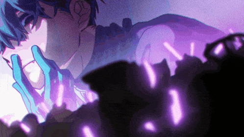 a drawing of a person with purple lights coming out of their face