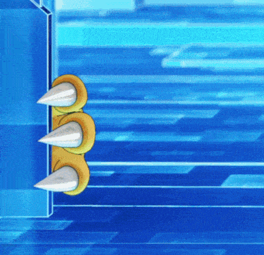 a blue background with three spikes on the corner of it