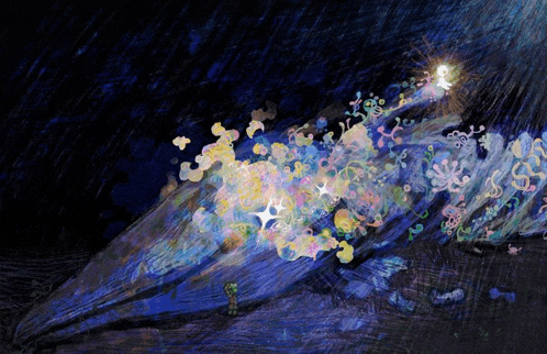 a painting of a whale with a light coming out of the top