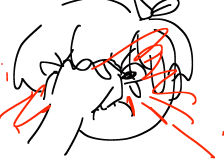 a black and white drawing of a person 's face with a red arrow pointing to it