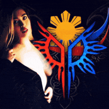 a naked woman is standing in front of a filipino flag