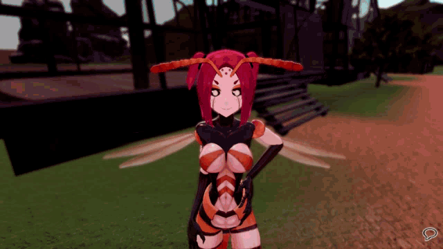 a cartoon character with red hair and orange wings