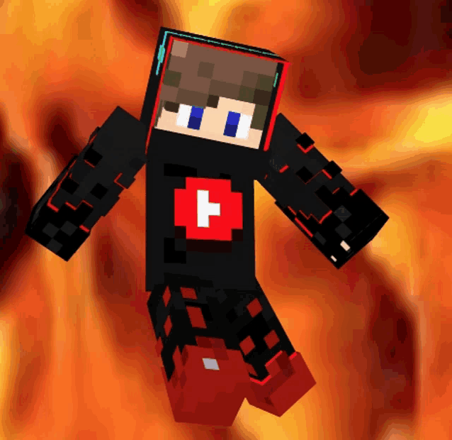 a minecraft character with a red and white youtube logo