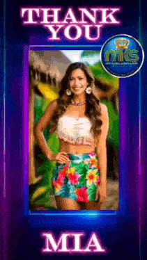 a picture of a woman in a tropical outfit with the name mia on it