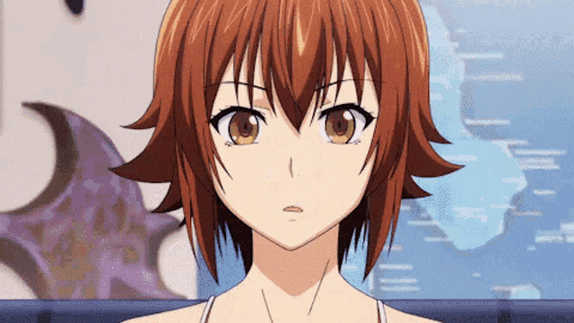 a close up of a anime girl with brown hair
