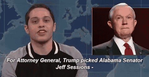 a man is standing next to a man in a suit and tie with the words for attorney general trump picked alabama senator