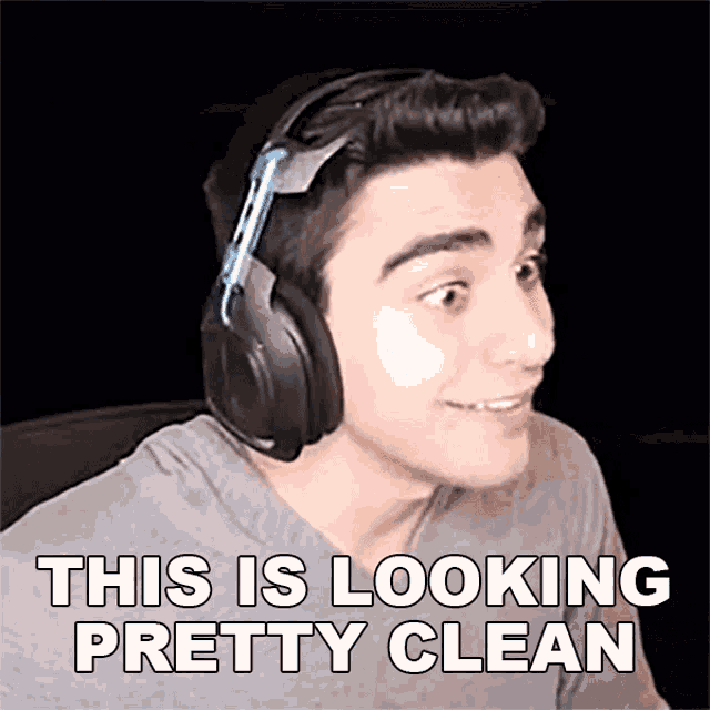 a man wearing headphones says this is looking pretty clean .