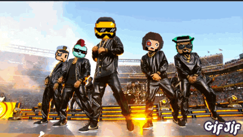a group of men are dancing in a stadium with gif jif written on the bottom right
