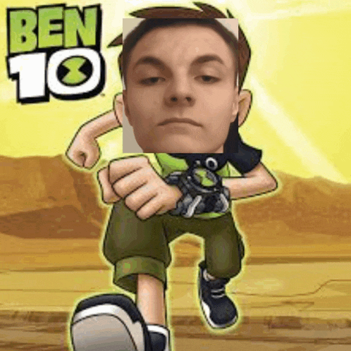 a ben 10 poster with a man 's face cut out