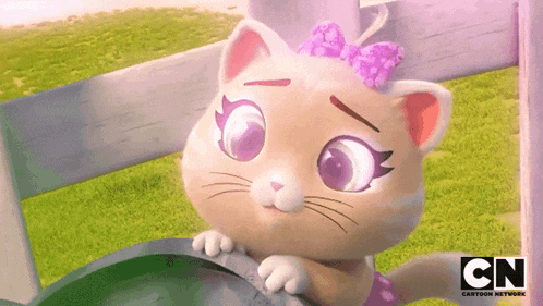 a cartoon cat with purple eyes and a bow on her head is from cn
