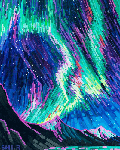 a colorful painting of the aurora borealis by shi.r