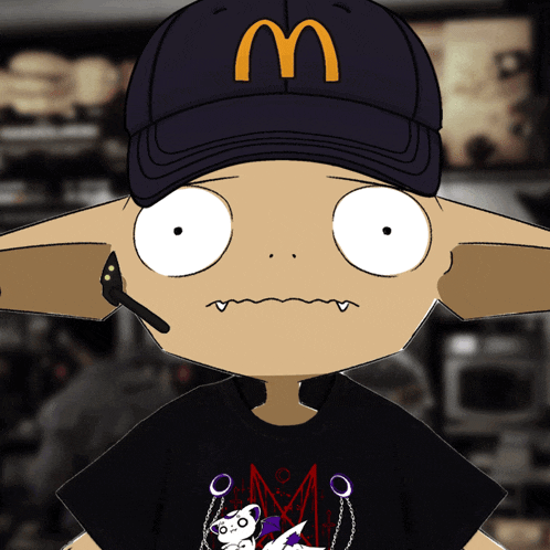a cartoon character with a mcdonald 's hat on