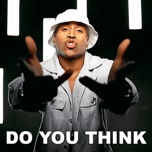 a man with his arms outstretched and the words " do you think " behind him