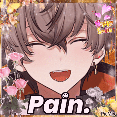 a picture of a boy with a smiley face says pain