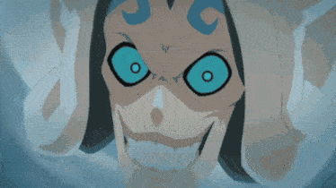a cartoon character is flying through the air with a blue circle in the background