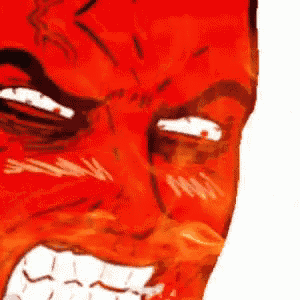 a close up of a cartoon character 's face with an angry expression on it .