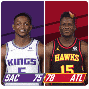 two basketball players from the kings and hawks are shown